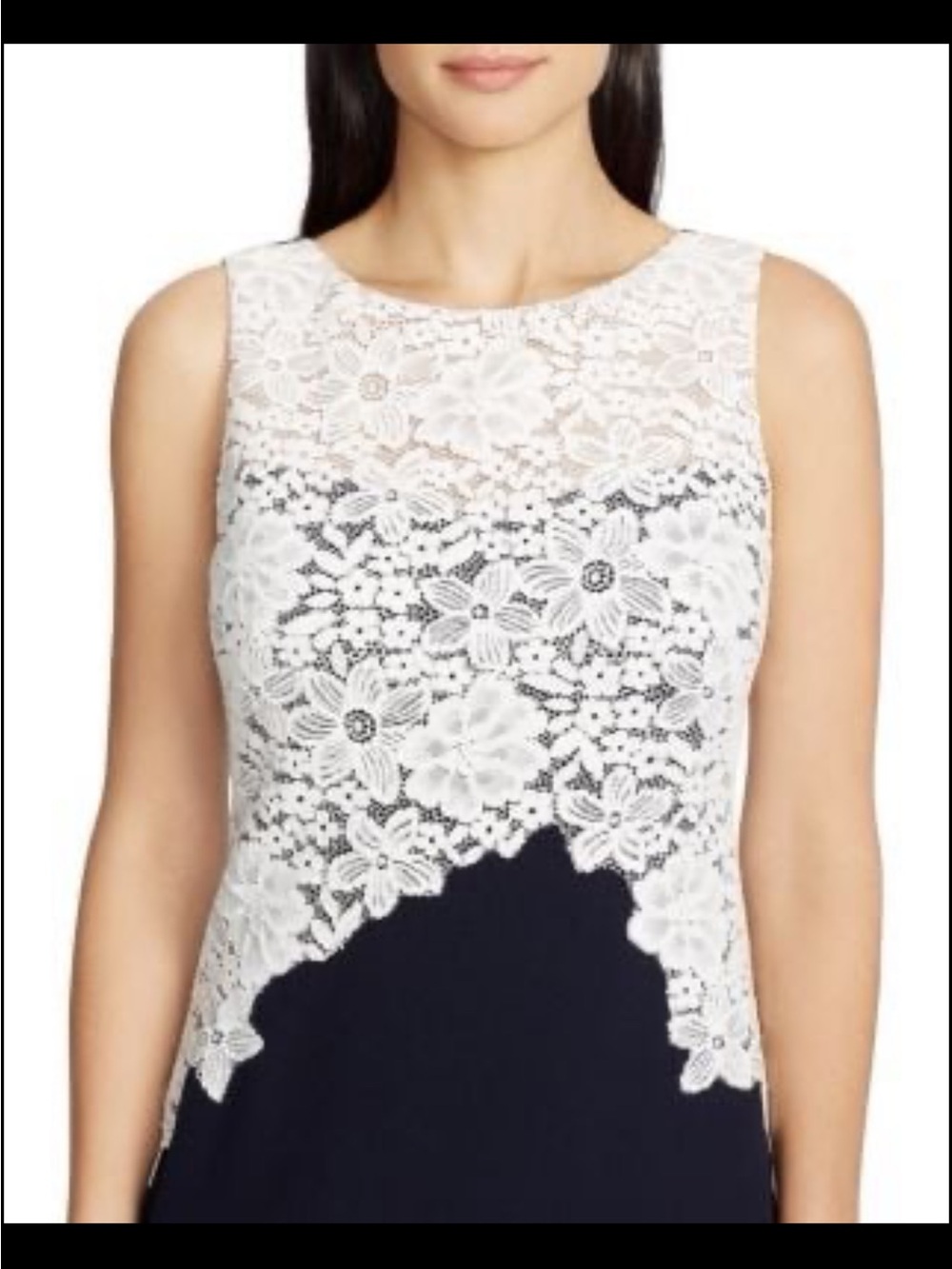 Lauren Ralph Lauren Dress Navy/White Ivory Lace Size 6 Sleeveless $199